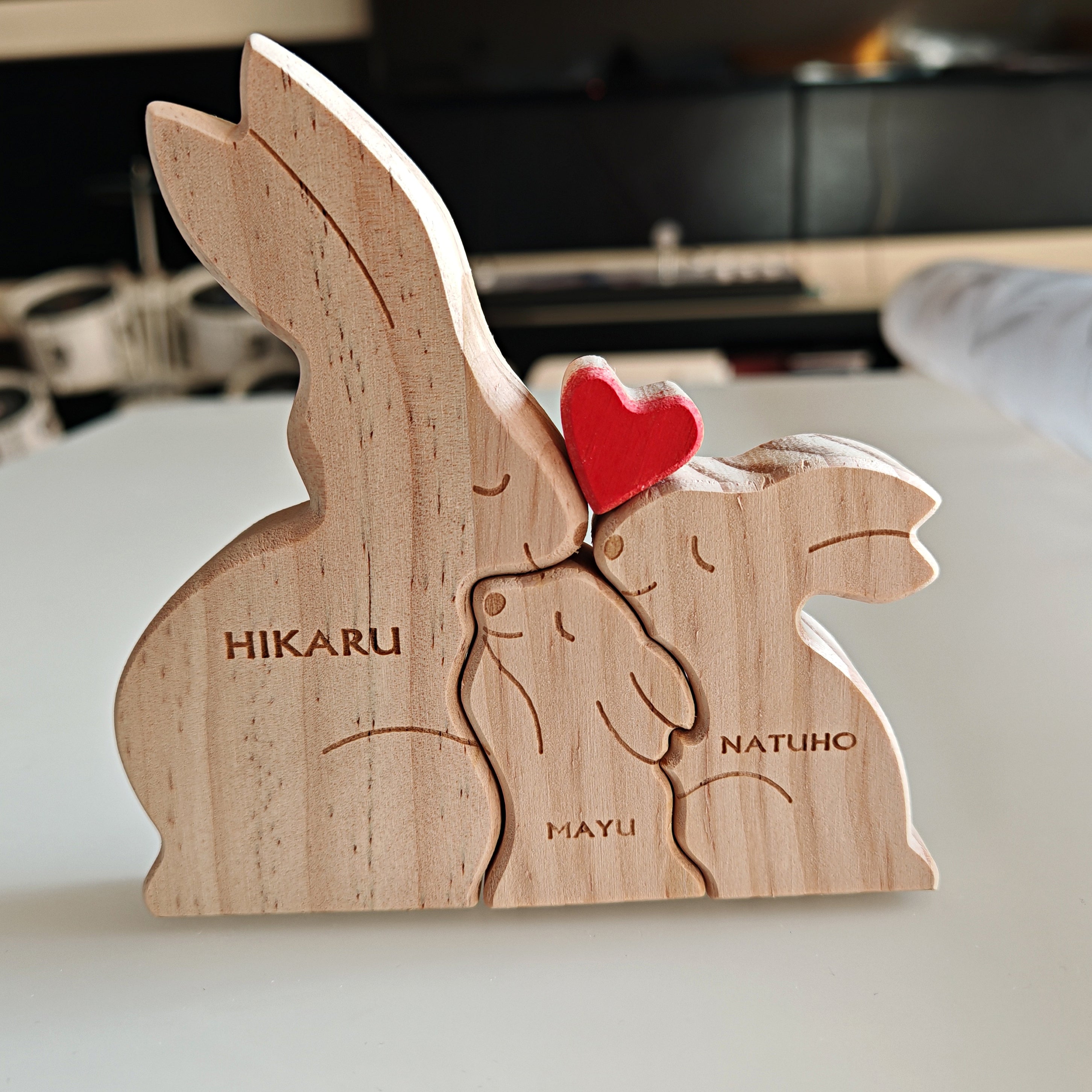 名入れ ウッド パズル ウサギ オブジェ 置物 インテリア