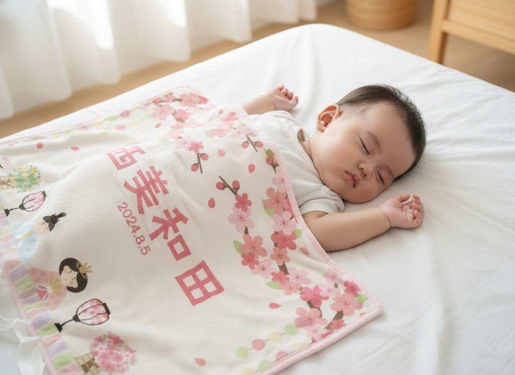 2026新作！名入れ＆生年月日入り ベビーブランケット 雛祭り