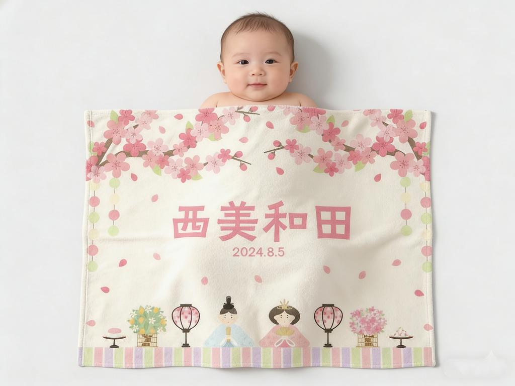 2026新作！名入れ＆生年月日入り ベビーブランケット 雛祭り