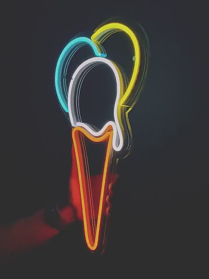 アイスクリーム形状のネオンサイン - 大型アイスクリームネオンライト、お部屋のデコレーションに最適、美的なネオンサイン、誕生日のデコレーション、ホームデコレ、レストランウォールアートデコ、バーのデコレ、カフェのデコレ、ガレージデコ（USBプラグ付き、調光可能）- Fallook