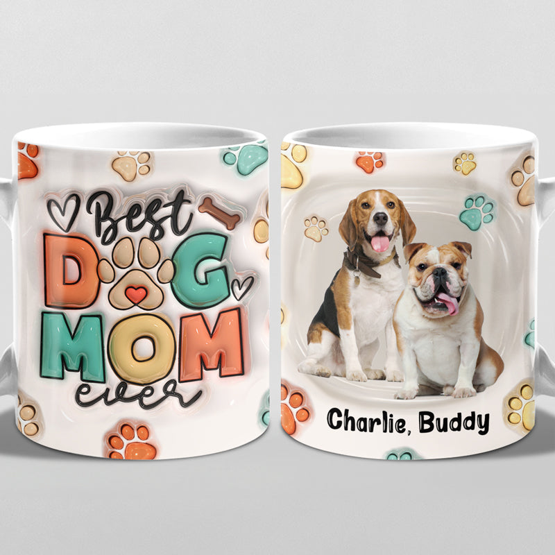 母の日祝 Dog Mom Dog Dad - 個性化された3D膨らませ効果プリントマグ クロースタイル·白いマグカップ