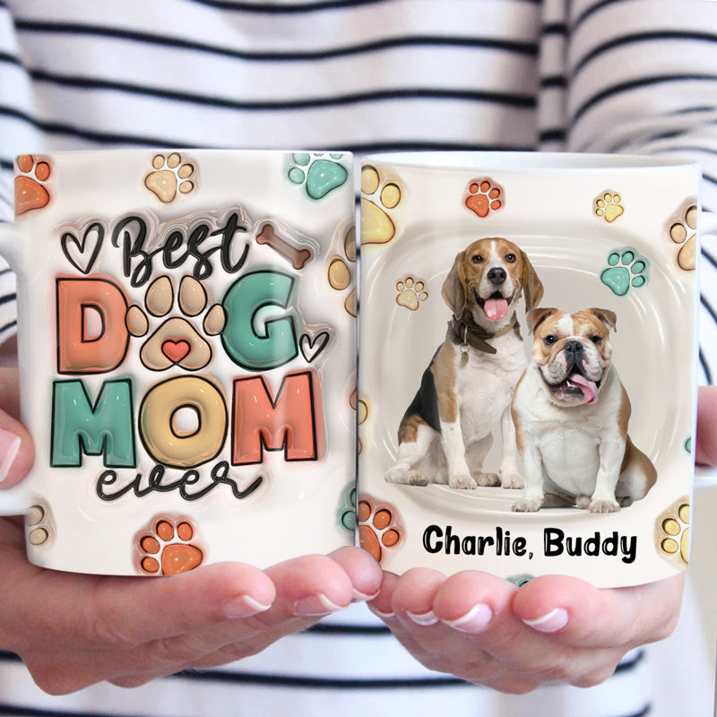 母の日祝 Dog Mom Dog Dad - 個性化された3D膨らませ効果プリントマグ クロースタイル·白いマグカップ - Fallook