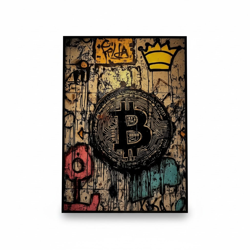 冠付きビットコイントグラフィティポスター Graffiti Poster