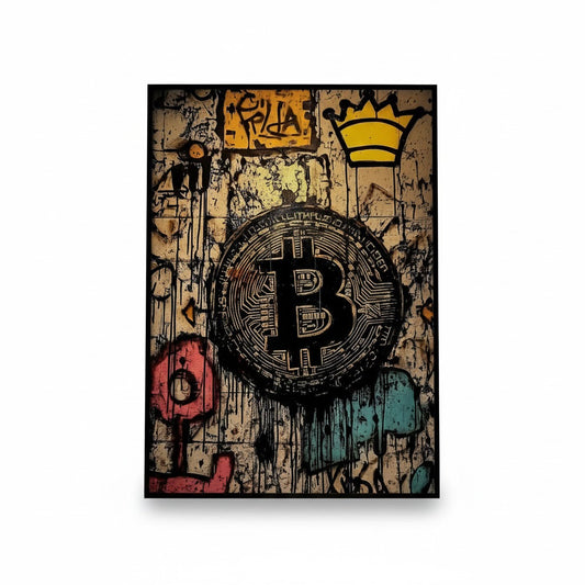 冠付きビットコイントグラフィティポスター Graffiti Poster