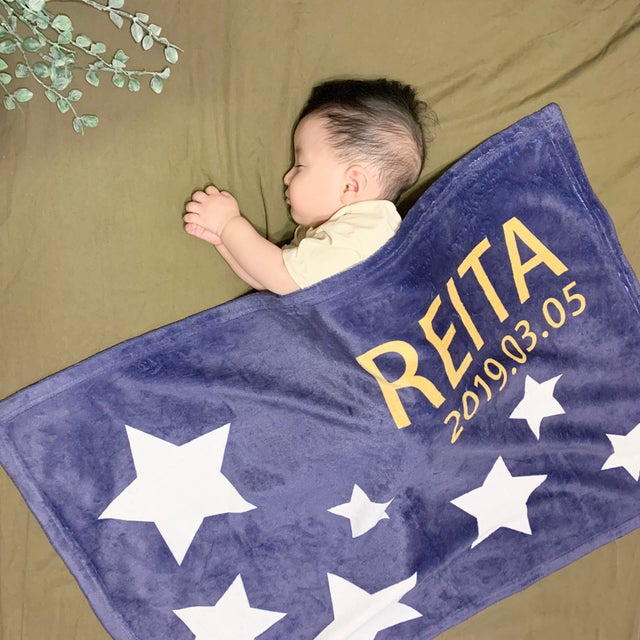 出産祝いに名前入り大判ブランケット★ 最高のギフト★ ブルー - Fallook